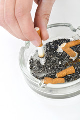 Putting out a cigarette