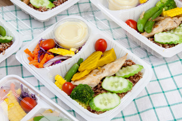 Chicken with garlic and pepper and vegetable salad thai cuisine