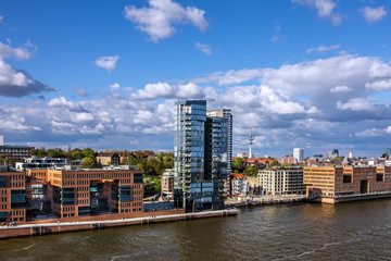 Fototapeta premium Hamburg, Germany. Seafront modern buildings view