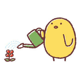 花に水をあげるヒヨコ © TAMAGO POTATO