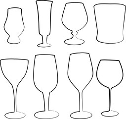 eight glass outlines isolated on white