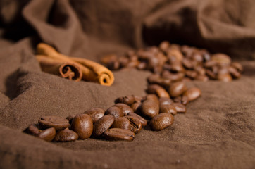 Coffee beans with cinnamon sticks