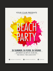 Stylish flyer or banner for Beach Party celebration.
