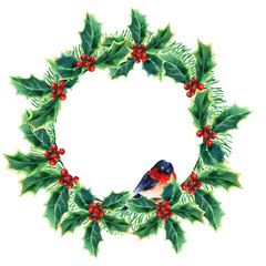 Fototapeta na wymiar watercolor Christmas wreath