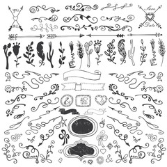 Doodles border,ribbons,budges,petal decor.Logo Template