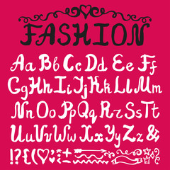 Alphabet.Ink Hand drawn letters.Fashion style