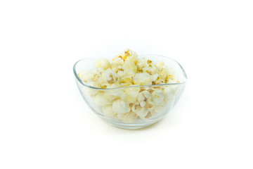 Sweet caramel popcorn isolated on white backgroung