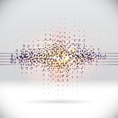 Exploding party music wave made of notes