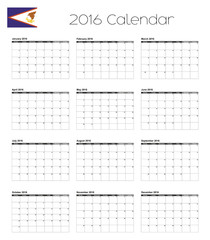 2016 Calendar with the Flag of American Samoa