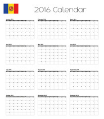2016 Calendar with the Flag of Andorra