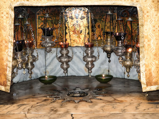 BETHLEHEM - JULY 12, 2015: A silver star marks the traditional s