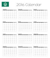 2016 Calendar with the Flag of Arab League