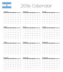 2016 Calendar with the Flag of Argentina