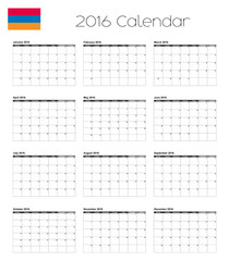 2016 Calendar with the Flag of Armenia