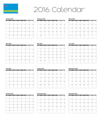 2016 Calendar with the Flag of Aruba