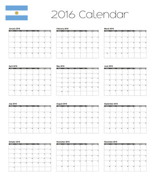 2016 Calendar with the Flag of Argentina