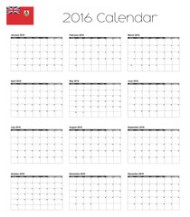 2016 Calendar with the Flag of Bermuda
