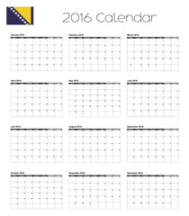 2016 Calendar with the Flag of Bosnia
