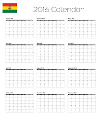 2016 Calendar with the Flag of Bolivia