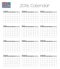 2016 Calendar with the Flag of British Indian Ocean Territory