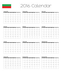 2016 Calendar with the Flag of Bulgaria