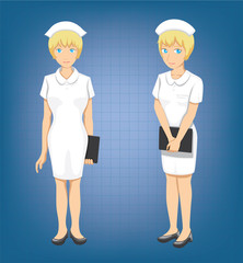 Blonde Nurse Full Body Poses Cartoon Vector Illustration