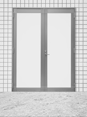 White metal door and white modern wall background