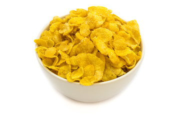 Bowl of cornflakes isolated on white background
