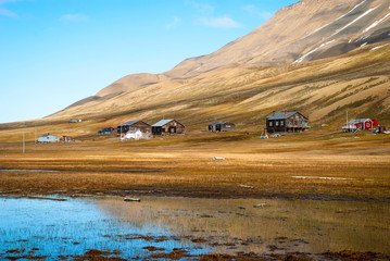 Remote scandinavian huts close to Longyearbyen, Svalbard