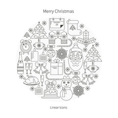 Linear illustration Christmas icon in circle