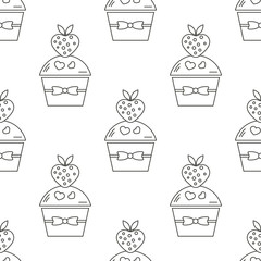 Seamless cake pattern isolated on White background. Vector illus