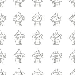 Seamless sweet cupcake pattern in vector