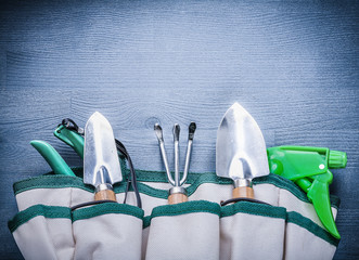 garden tools in handbag on board