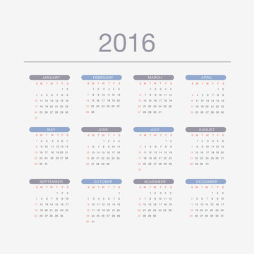 Calendar 2016 - grey and blue