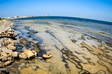 Fisheye view part of Skyros island , Sporades, Greece with interesting  geological features at the beach