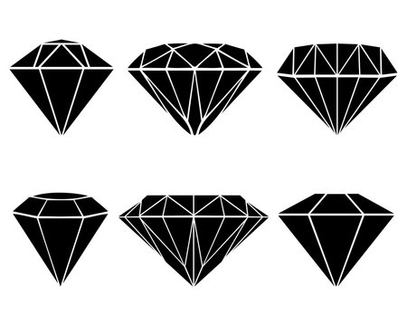 Black silhouettes of diamonds, vector