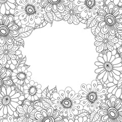 Fototapeta na wymiar Floral hand drawn zentangle frame. Doodle flowers decorative border.