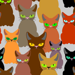 Cats seamless pattern. Vector background of  pet. Retro fabric T