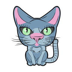 Cute cat with large eyes. Vector illustration pet.