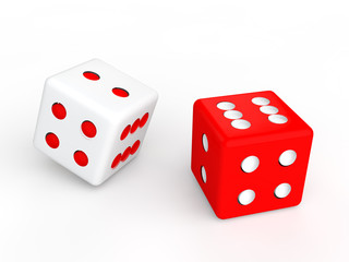 3d red and white contrasting dices