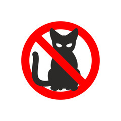 Stop cat. Vector sign No cats. Ban pet. Black cat silhouette. Si