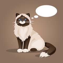 Cat with a cloud of thoughts. Vector Illustration