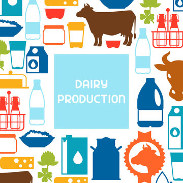 Milk background with dairy products and objects