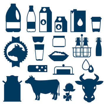 Milk set of dairy products and objects
