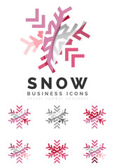 Set of abstract colorful snowflake logo icons, winter concepts