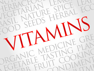 Vitamins word cloud, health concept