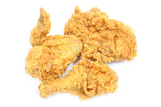 Three Golden brown fried chicken isolate