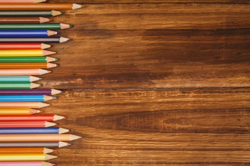 Colour pencils on desk with copy space