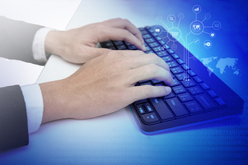 Computer keyboard and multiple social media images