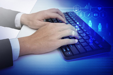 Computer keyboard and multiple social media images